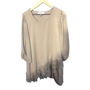 Pretty Angel Beige Lace Hem Blouse S